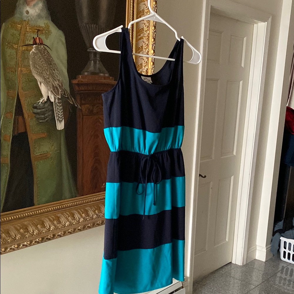 Sweet Storm Black and Blue Striped Midi Dress
